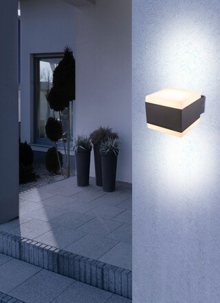 GLOBO LED Außenwandleuchte Slice 1-flg Anthrazit /Opalweiß 11x14cm H.9cm Metall,spritzwassergeschützt,Außen