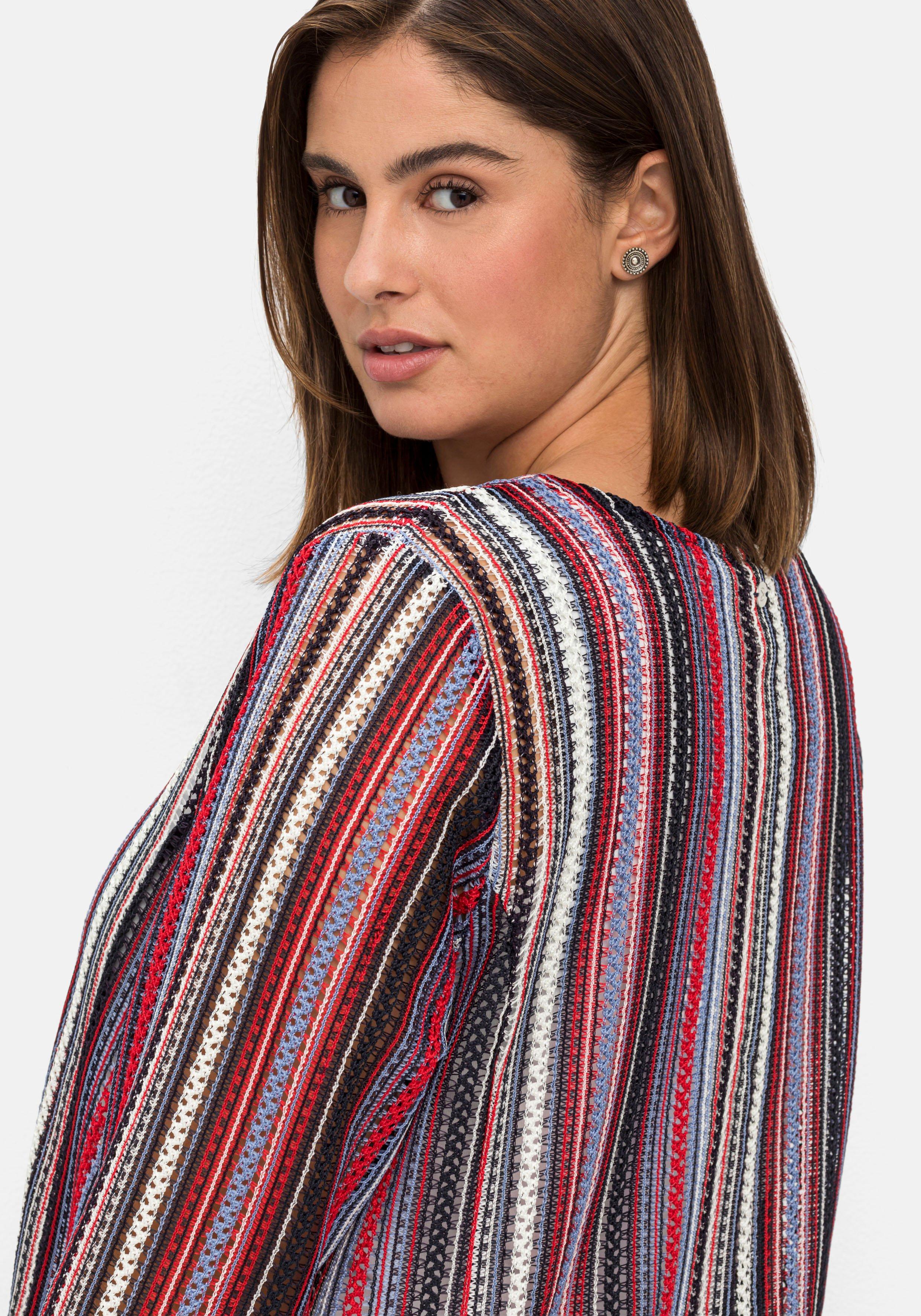 Shirtjacke in Häkel-Optik, V-Ausschnitt mit Bindeband