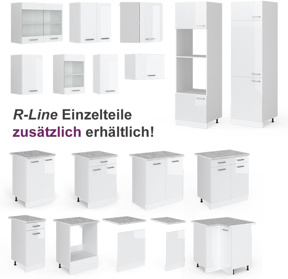 Vicco Eckküche Rick, Küchenzeile in L-Form, Weiß/Weiß Hochglanz, 187 x 167 cm, AP Marmor