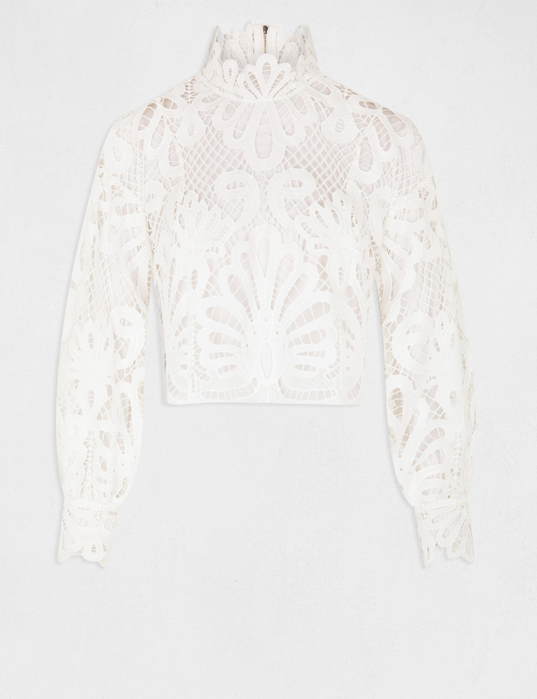 Blouse manches longues en dentelle ecru femme - ecru