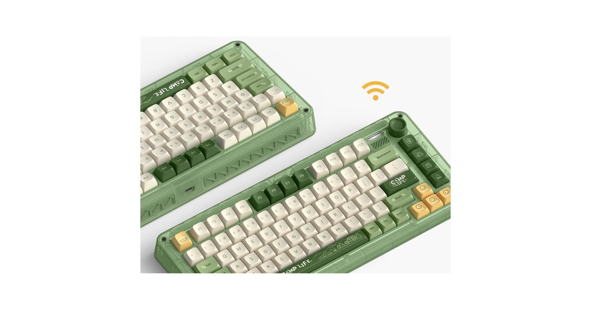 IqunixZX75 Camping Wireless Mechanical Keyboard, gaming toetsenbord  (Groen/oranje, US lay-out, Cherry MX Silent Red, RGB leds, 75%, Hot-swappable, Double-shot PBT, 2.4GHz | Bluetooth 5.1 | USB-C)