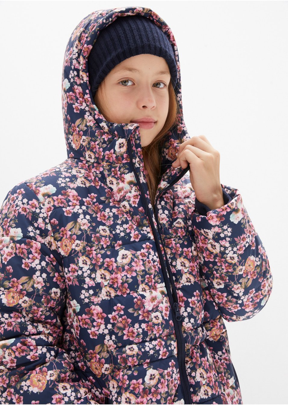 Veste d'hiver fille avec imprimé floral, étanche et coupe-vent
