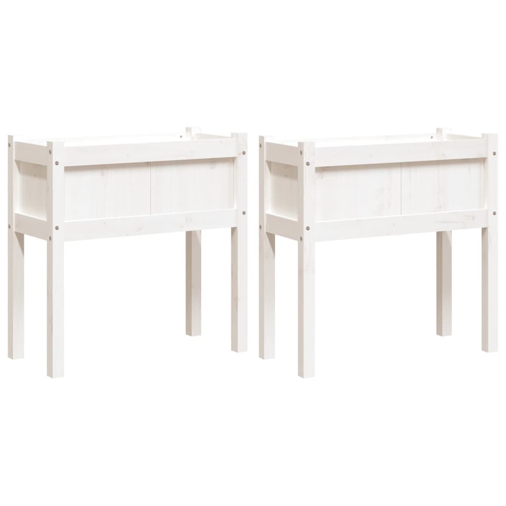 Jardinières 2 pcs avec pieds blanc bois de pin massif