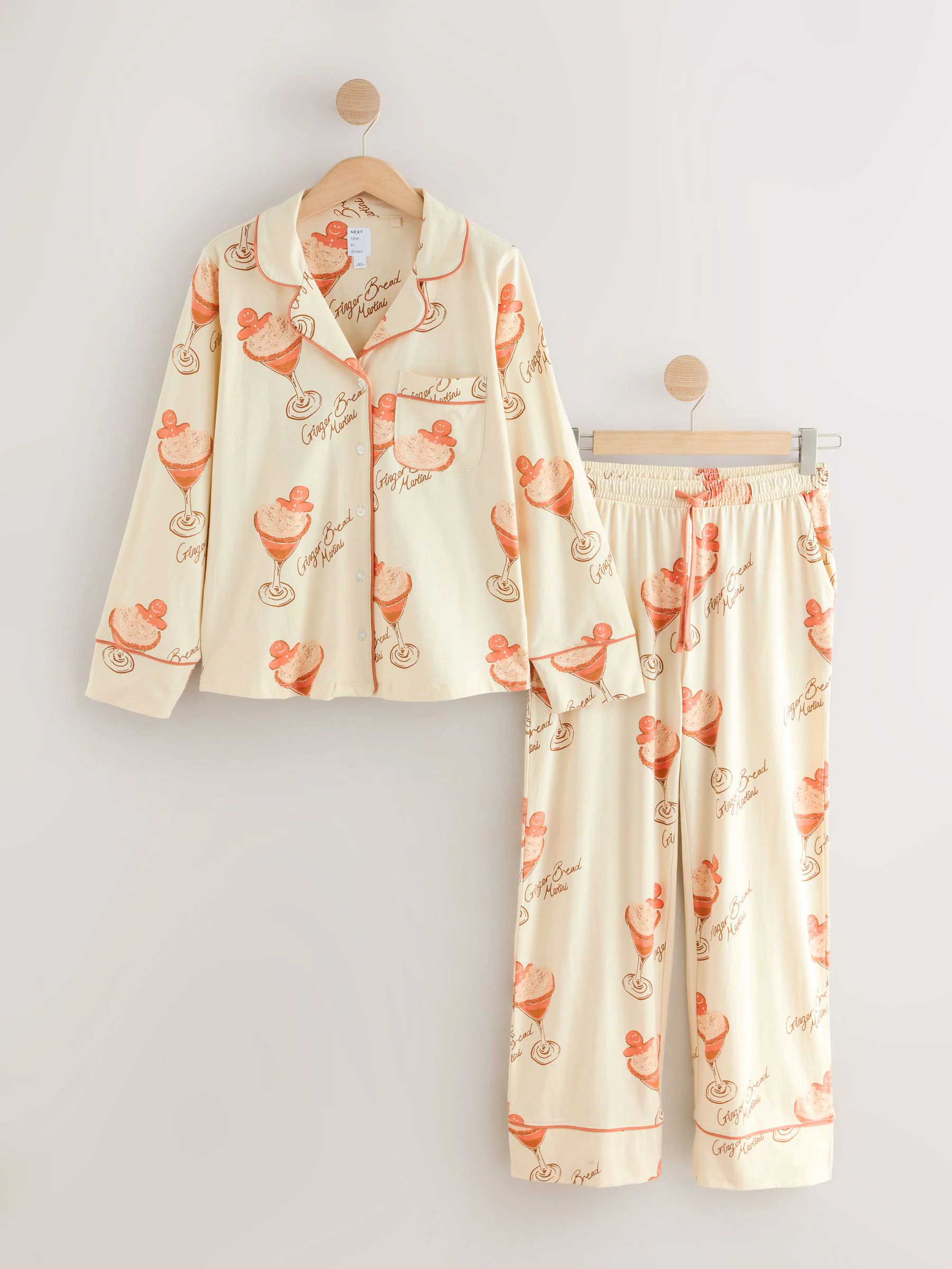 Ecru peperkoek - Pyjama met knopen en jerseystof
