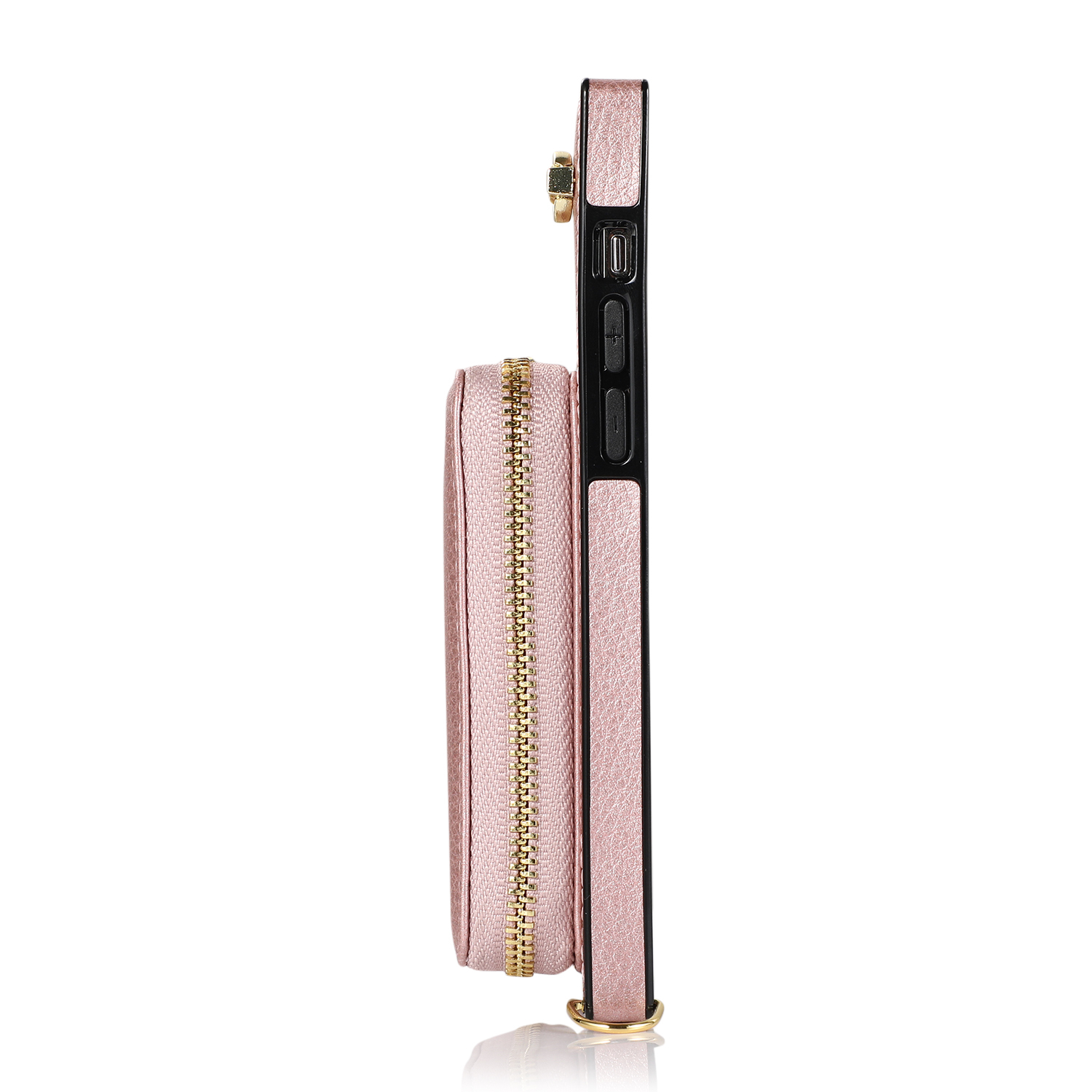 iPhone 16 Pro Max Necklace Leder Schutz Hülle mit Kartenfächer   Handykette (140cm) - Roségold