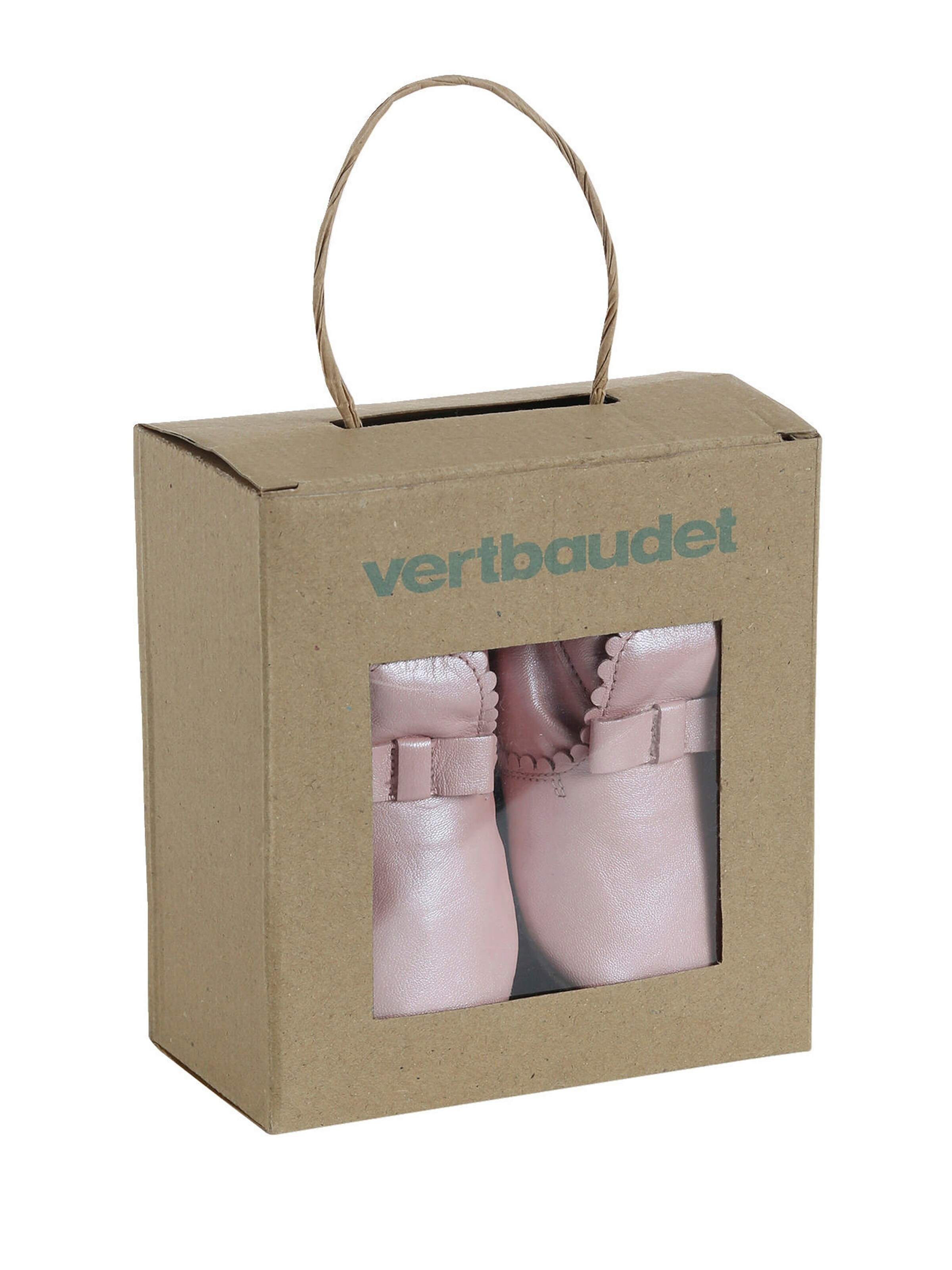 Vertbaudet Baby Krabbelschuhe aus weichem Leder mit Zierschleife rosa