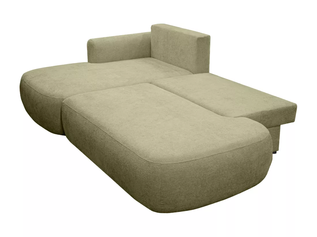 Canapé d'angle gauche convertible en tissu texturé vert kaki BROCARO de Maison Céphy