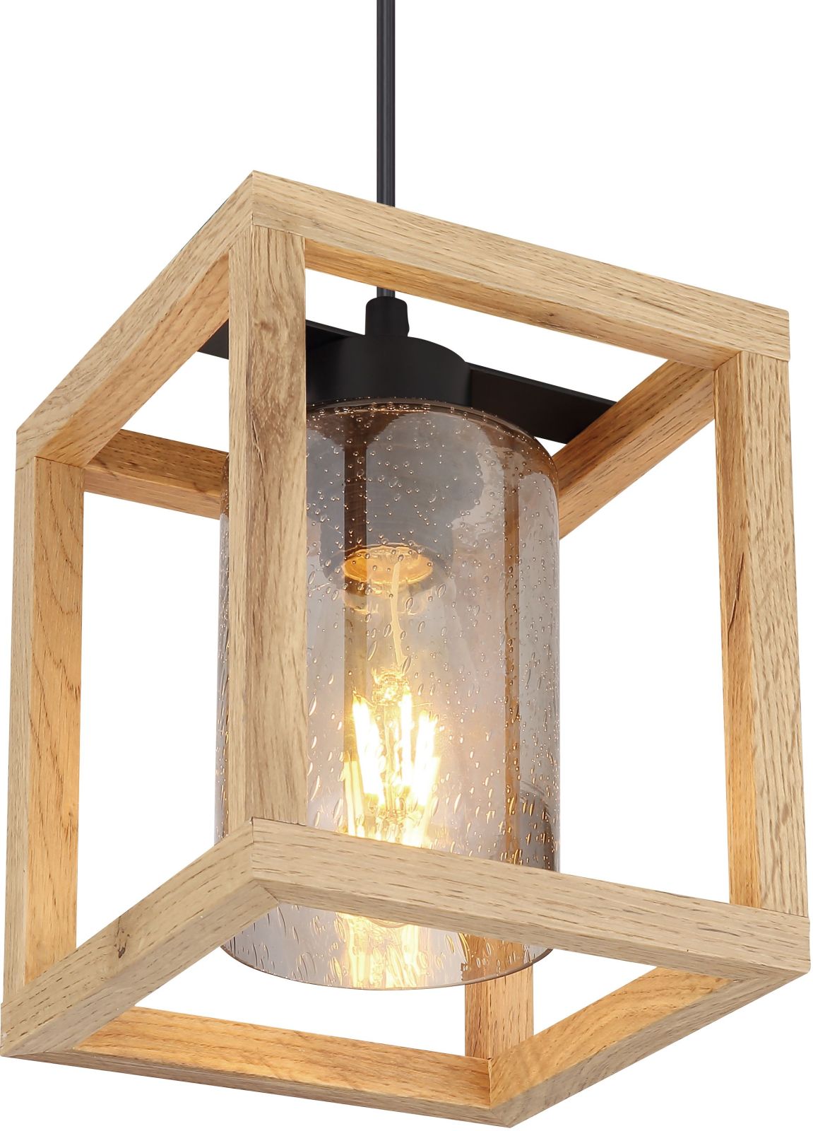 Hängeleuchte - schwarz-holzfarben-rauchfarben - 120 cm - 1-flammig