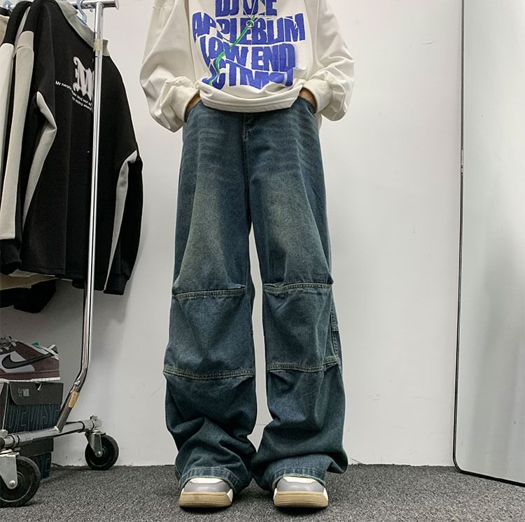 Whyessa - Mid Rise Washed Wide Leg Jeans
