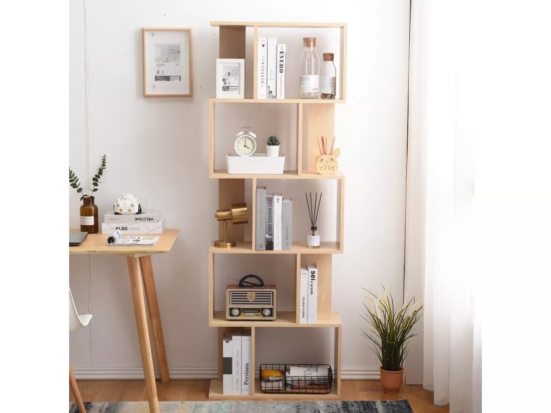 Bibliotheque Etageres Bois Beige Design Moderne 172,5x60x24,5