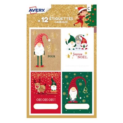 12 étiquettes cadeaux de Noël, lutins