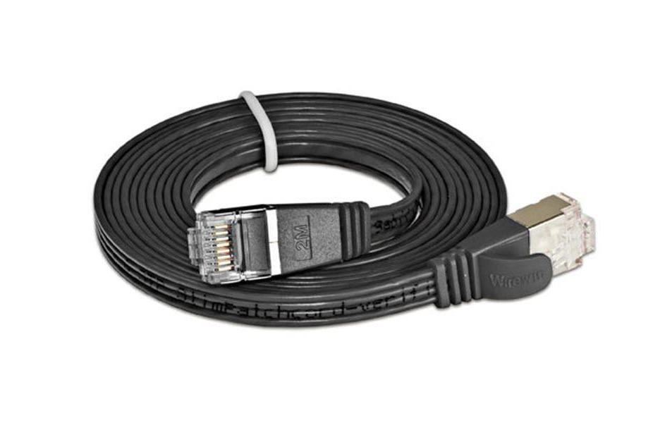 Slimpatchkabel RJ-45 - RJ-45, Cat 6, STP, 0.15 m, SchwarzGeschirmtes Twisted-Pair-Kabel (STP) mit Klinkenschutz