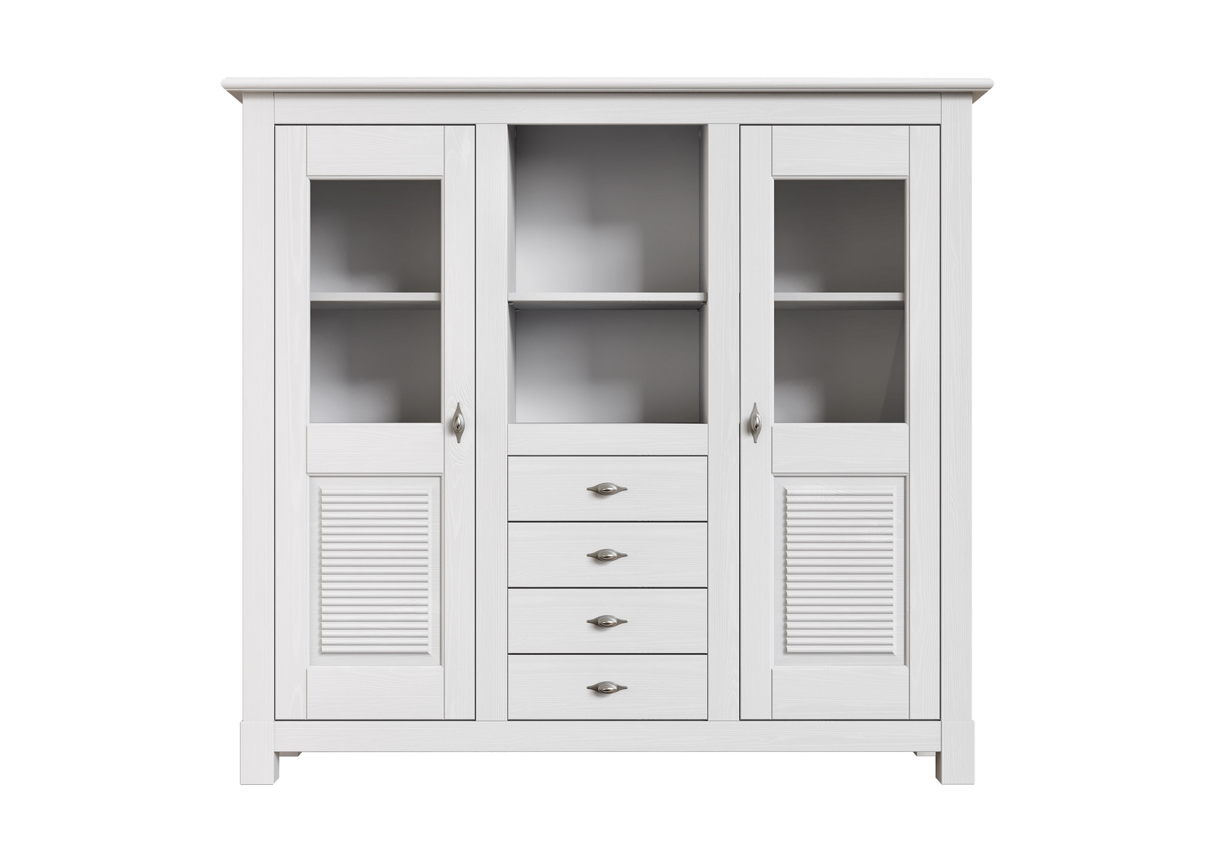 Home affaire Buffet »Rauna« Highboard, massive Kiefer, Türen mit Glaseinsätzen, B/H 146/134 cm