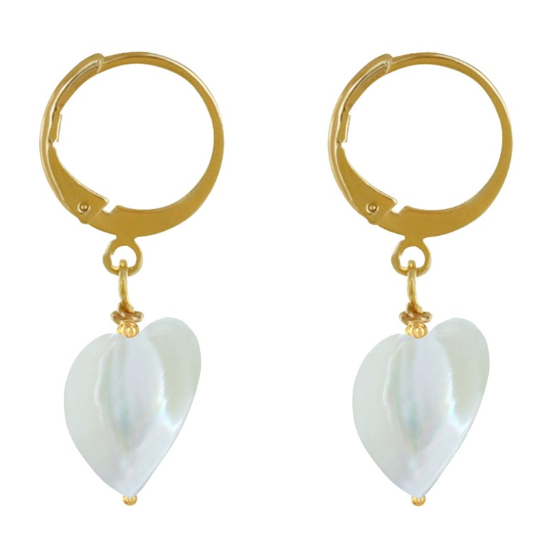 Boucles d'Oreilles Mini Créoles Plaqué Or et Coeur de Nacre