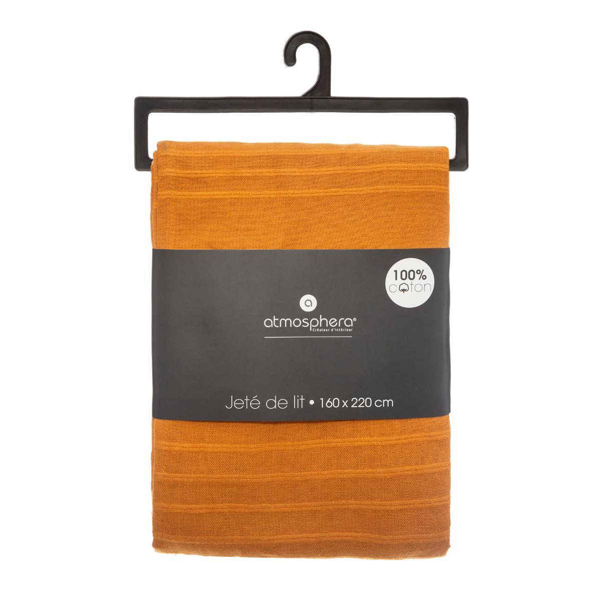 JETE DE LIT EN COTON JAUNE MOUTARDE 160X220CM
