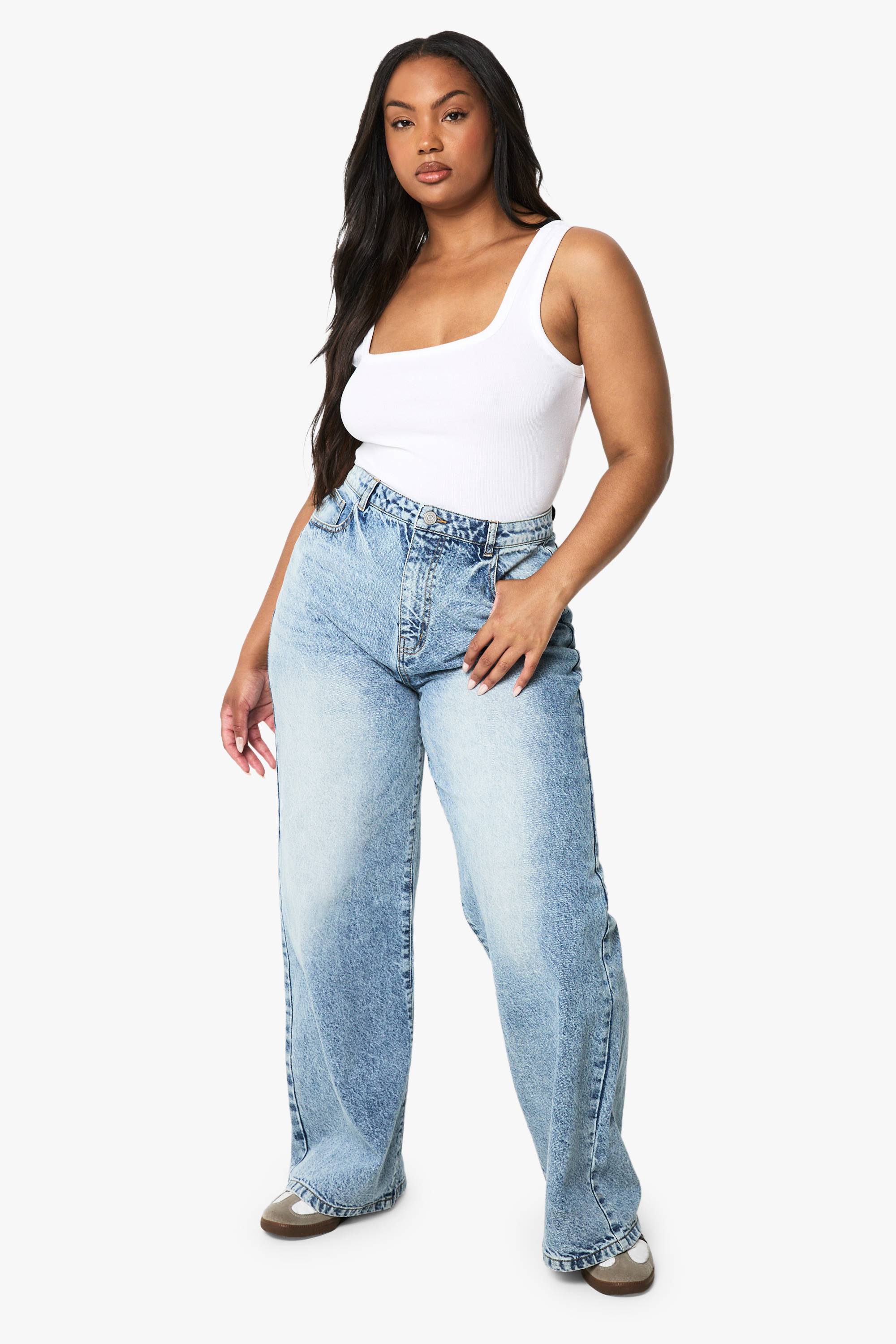 boohoo Boohoo Basics Plus Basics Jeans taille haute et jambes larges