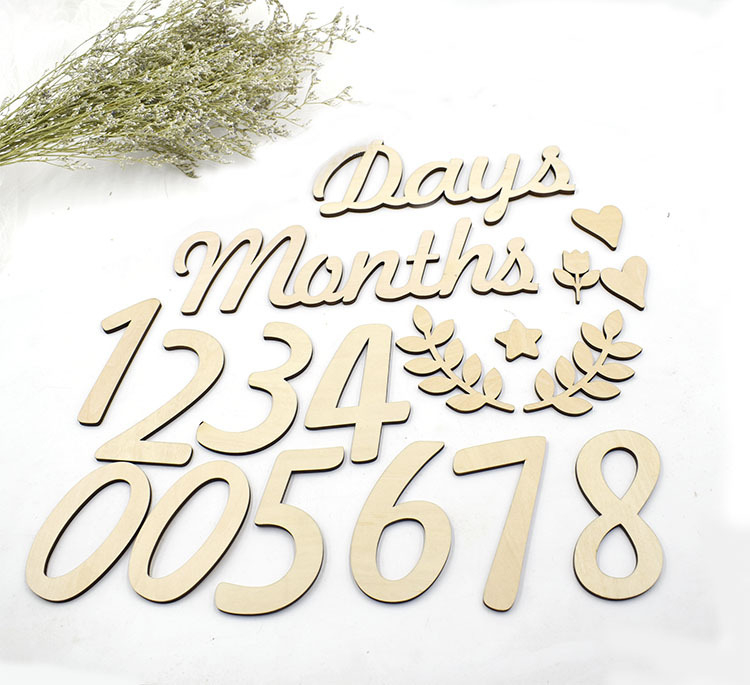 (19-tlg. Set) Meilenstein Schriftzug Accessoire DIY Holz Nummern Bastel Karten Baby Foto Requisite