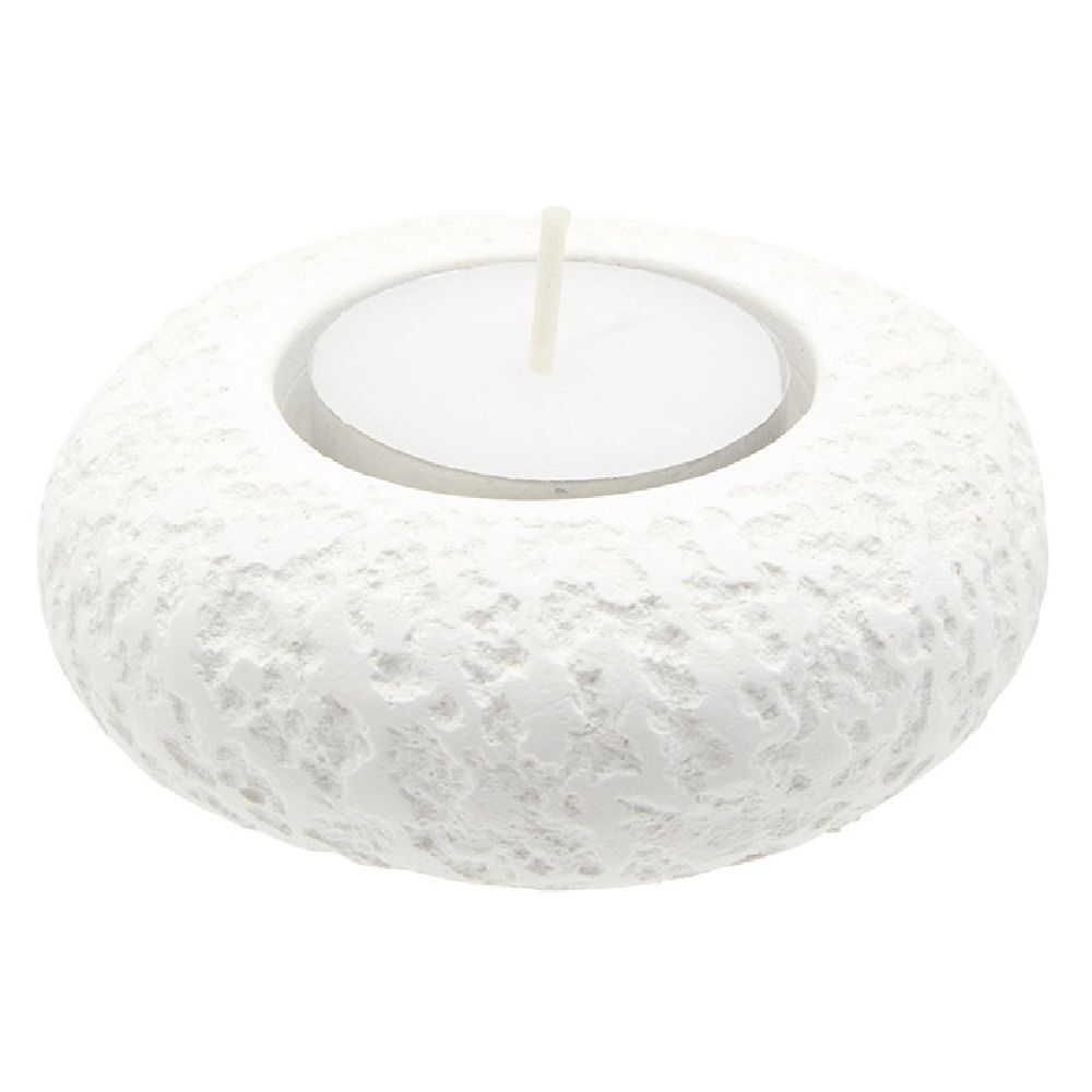 Galet rond en ciment beige avec bougie x3