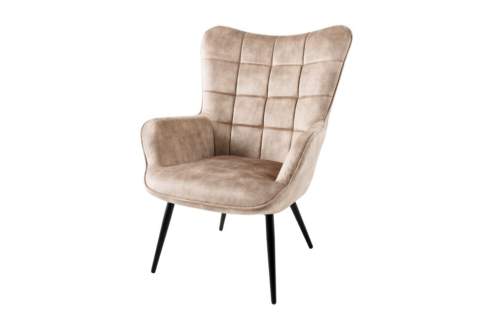 riess-ambiente Sessel SCANDINAVIA - modern champagner beige Samt schwarze Metallbeine mit Armlehne