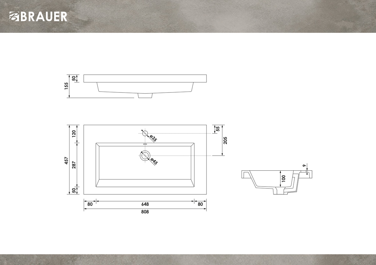 Brauer Solar Medium wastafel mineraalmarmer 80cm met kraangat wit glans