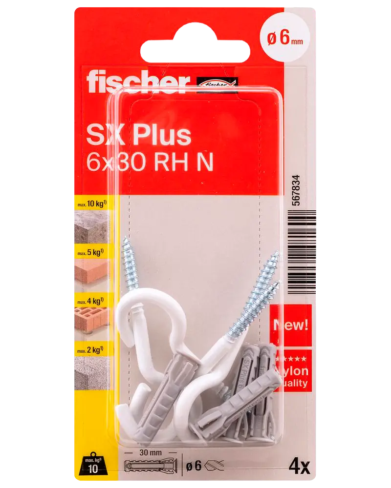 Fischer Krogdyvel SX Plus 6 x 30 mm hvid 4 stk.