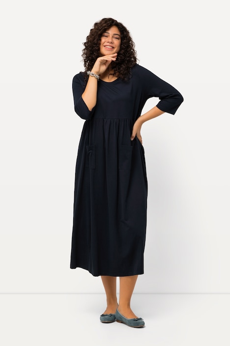 Jerseykleid, A-Linie, Empirenaht, Rundhals, 3/4-Arm