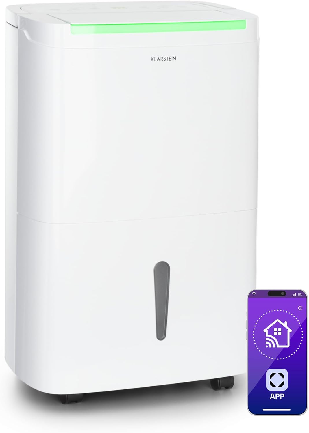 Klarstein DryFy Connect 50L Smart Luftentfeuchter, 50L/24h, WiFi App Steuerung, 7L Tank, Timer, Elektrischer Luftentfeuchter für Räume 45-55m², Entfeuchtungsgerät mit Alexa-Kompatibilität, Weiß