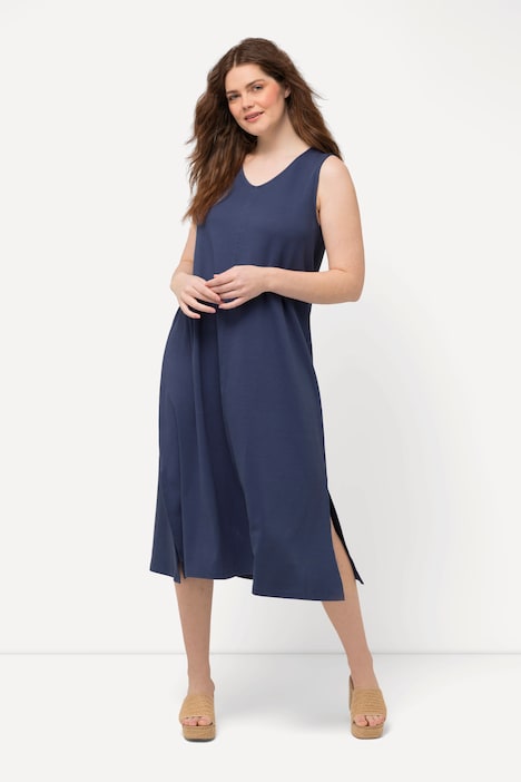 Jersey-Midikleid, V-Ausschnitt, ärmellos, Biobaumwolle