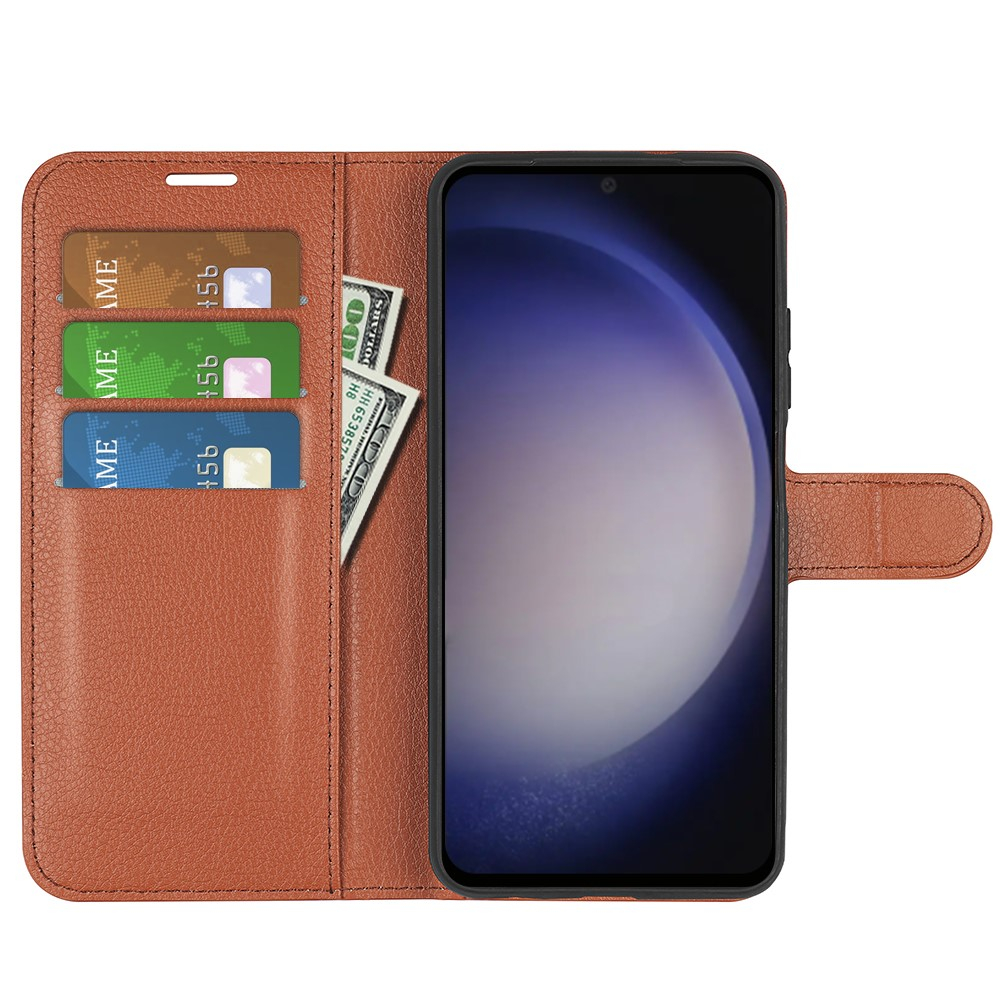 Samsung Galaxy S24 Leder Tasche Flip Cover Litchi Look - Braun