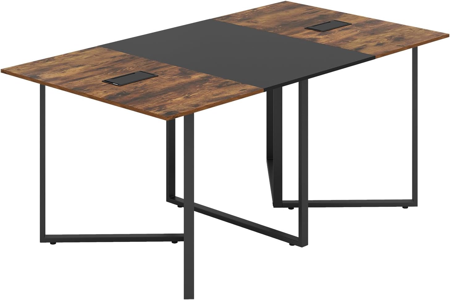 GIANTEX Konferenztisch 180 x 100 cm, Großer Besprechungstisch für 6 bis 8 Personen, rechteckiger Bürotisch mit 2 Kabeldurchlässen, Metallgestell, Traglast 120 kg, für Besprechungsraum & Büro