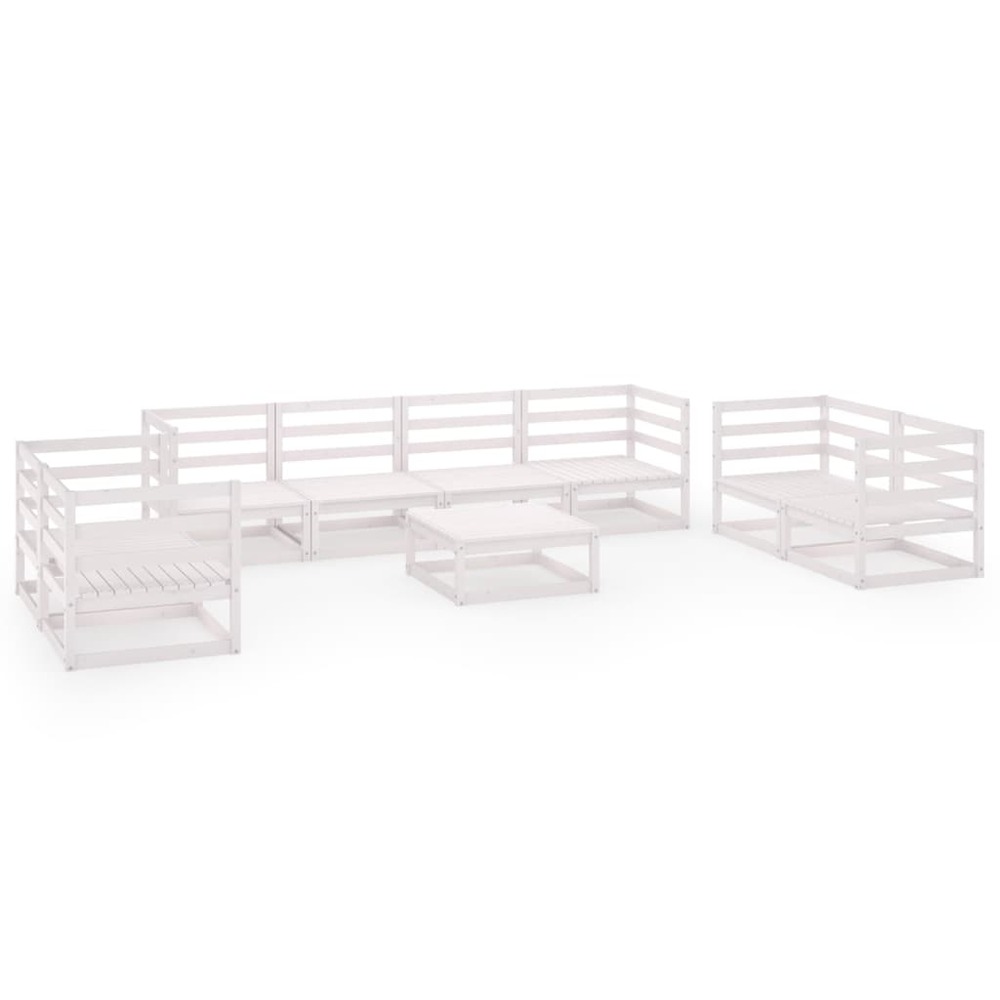 Salon de jardin meuble d'extérieur ensemble de mobilier 9 pièces blanc bois de pin massif