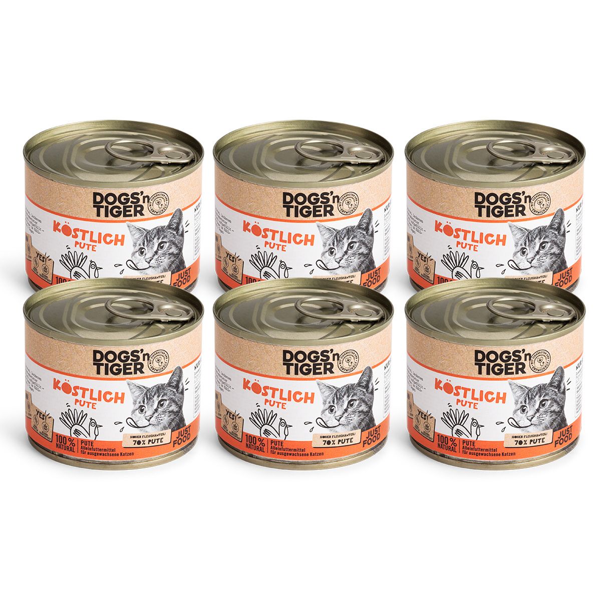 Dogs’n Tiger Adult Premium, Katzenfutter, Köstlich, Katzen Nassfutter, Getreidefrei, Pute & Leinöl