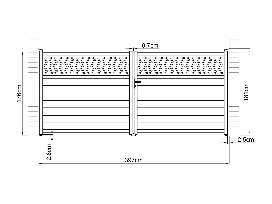 Portail électrique battant aluminium semi plein à motifs L397 x H181 cm anthracite - BAZIO