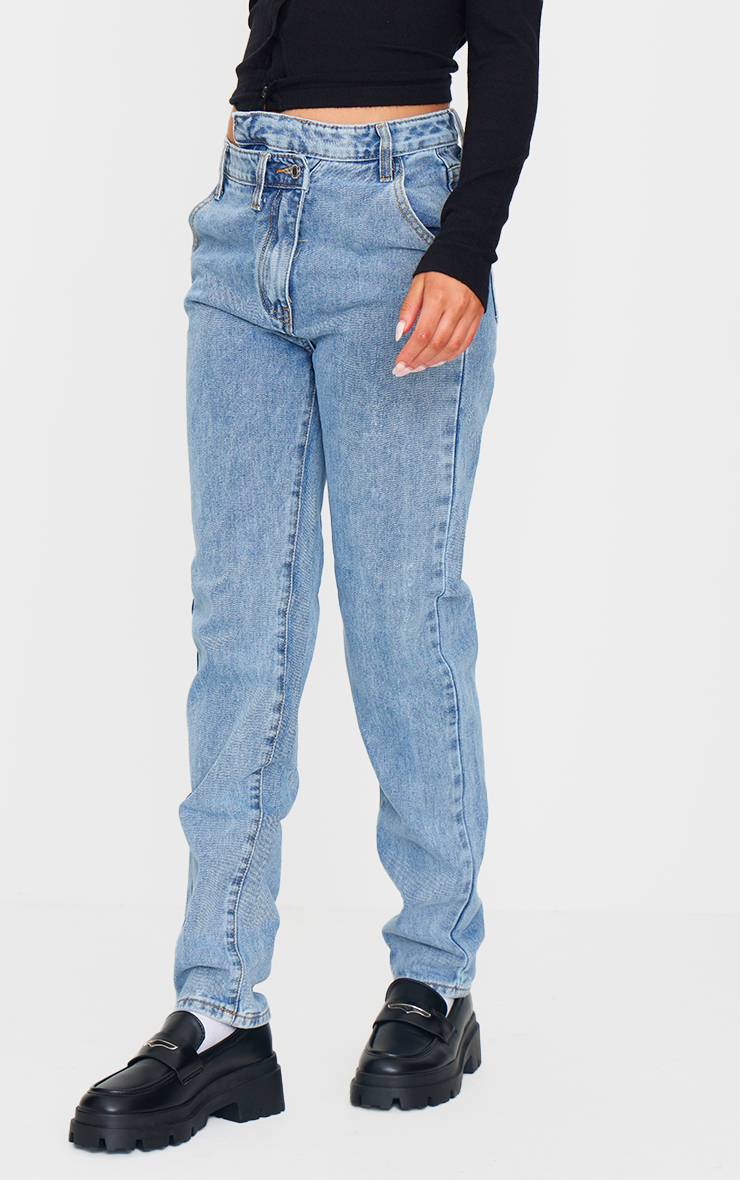 Light Blue Wash Jean Droit À Jambes Longues Avec Ceinture Asymétrique