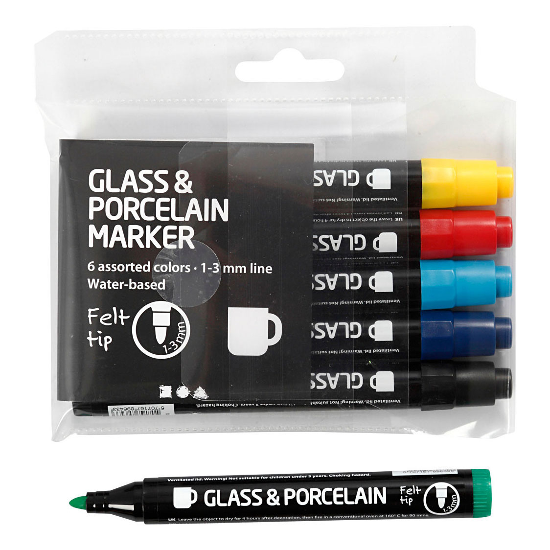 Glas- en Porseleinstiften Semi Dekkend, 6st.