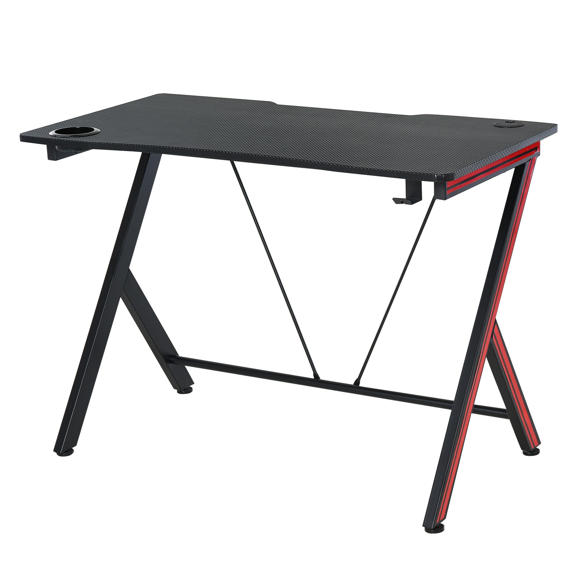 HOMCOM Gamingtisch mit Headset-Haken und Getränkehalter schwarz 105 x 55 x 75 cm (LxBxH)