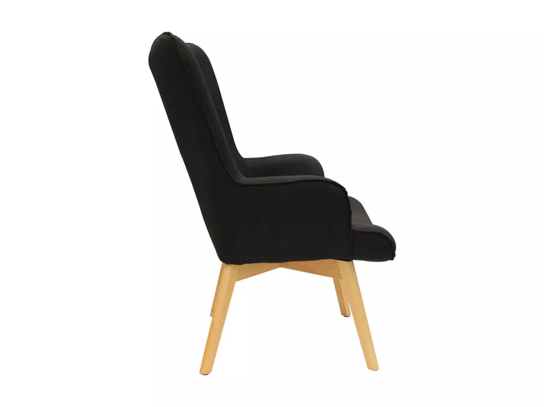 HAYNA - Fauteuil Noir et Piétement Naturel
