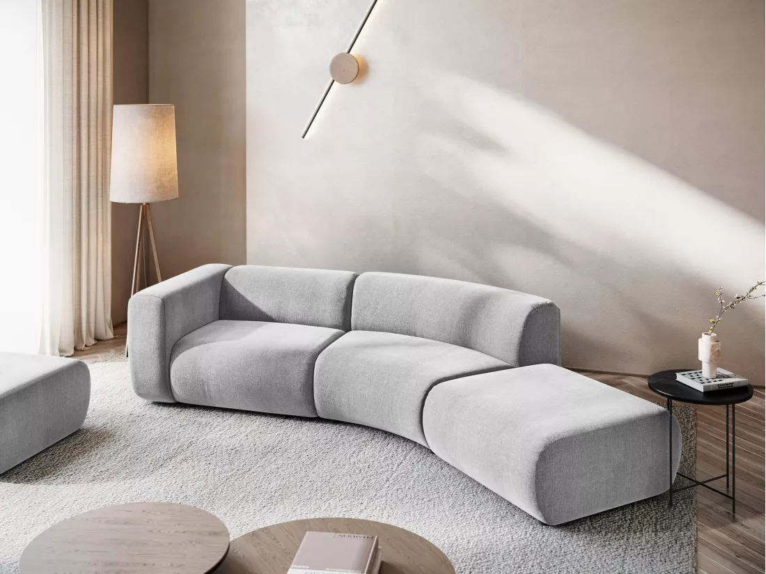 Canapé modulable 4 places gauche en tissu chenille - gris clair - EKAHI