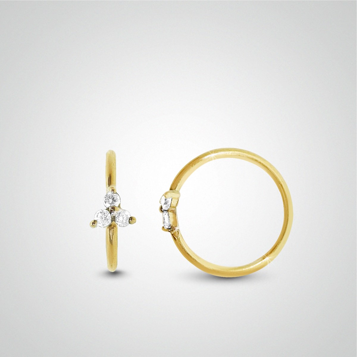 Piercing d'hélix anneau or jaune à écarter avec trèfle zircon