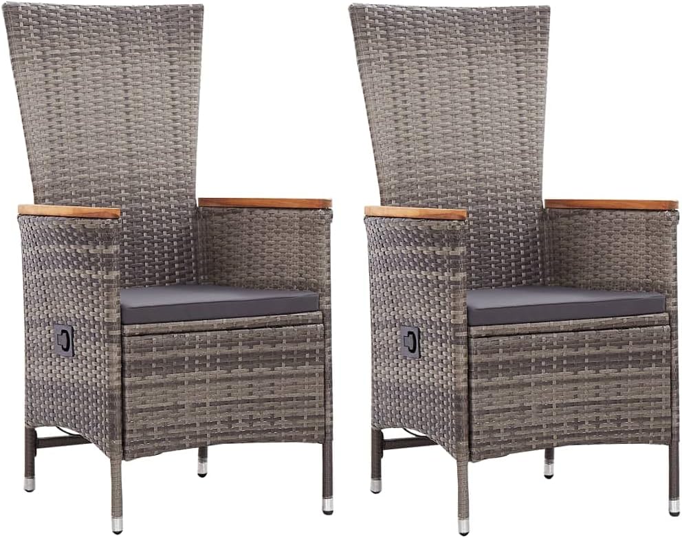 vidaXL 2X Gartenstuhl mit Kissen Gartensessel Stuhl Sessel Hochlehner Rattansessel Gartenmöbel Rattanstuhl Stühle Poly Rattan Grau