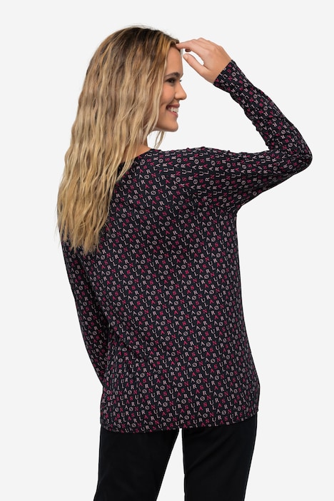 T-Shirt, allover Print, Rundhals, Langarm, OEKO-TEX