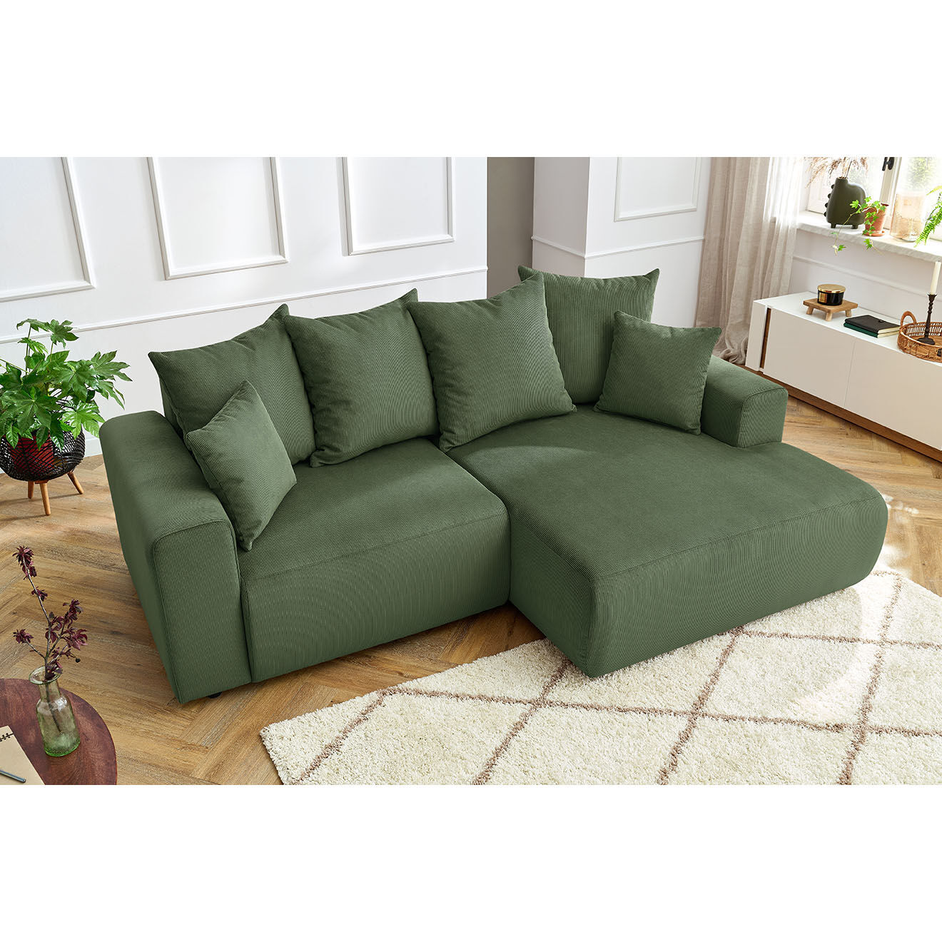 Bobochic Canapé d'angle fixe droit Enjoy vert - 237x147x95 cm