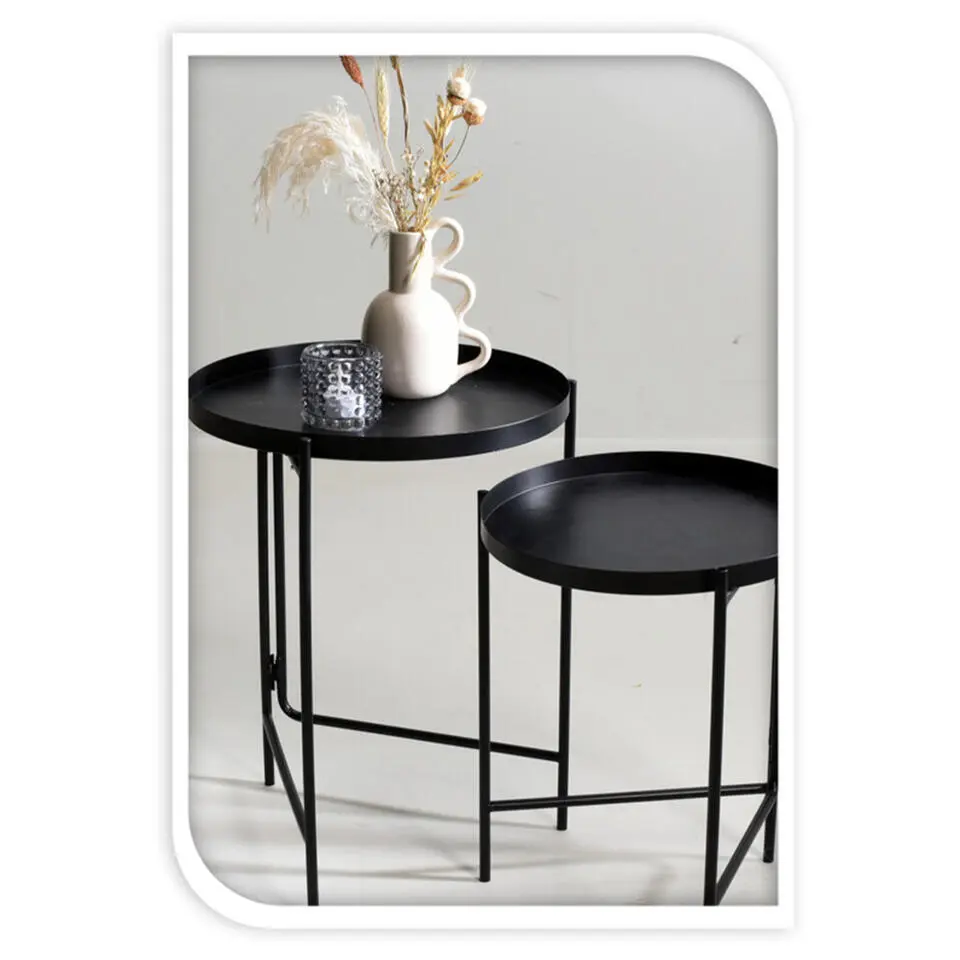 Home & Styling Bijzettafel/plantenstandaard - 2-delig - zwart