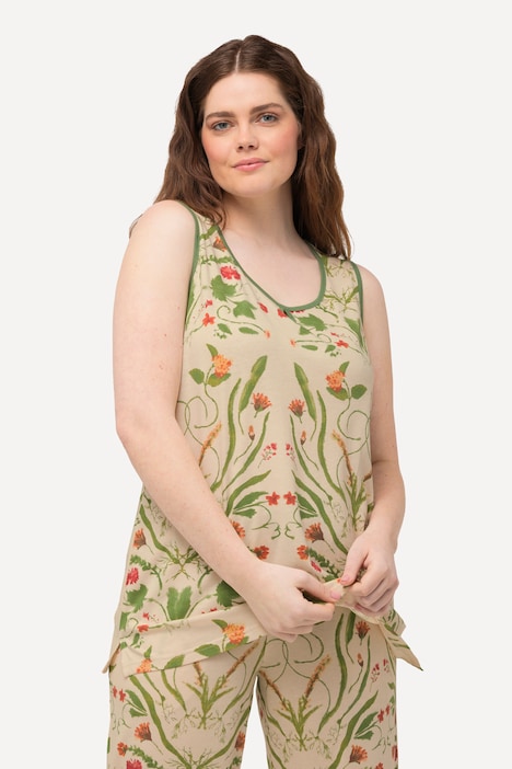Pyjamatop, Blüten, Rundhals, ärmellos, Biobaumwolle