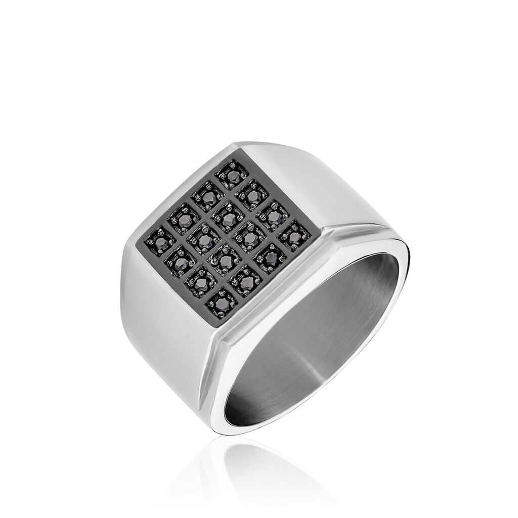 Bague Chevalière Acier Vieillit Teodor Oxydes De Zirconium