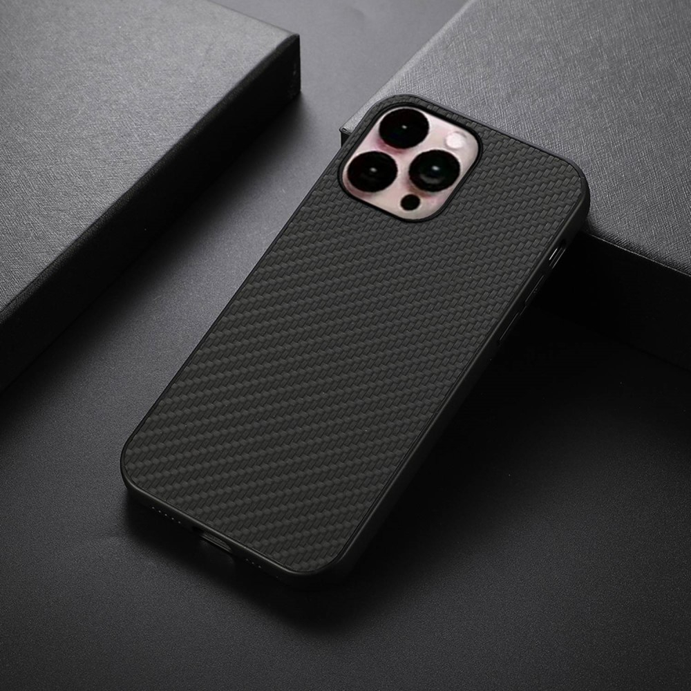 iPhone 14 Pro Max Hardcase Hülle im Carbon Leder Look - Schwarz
