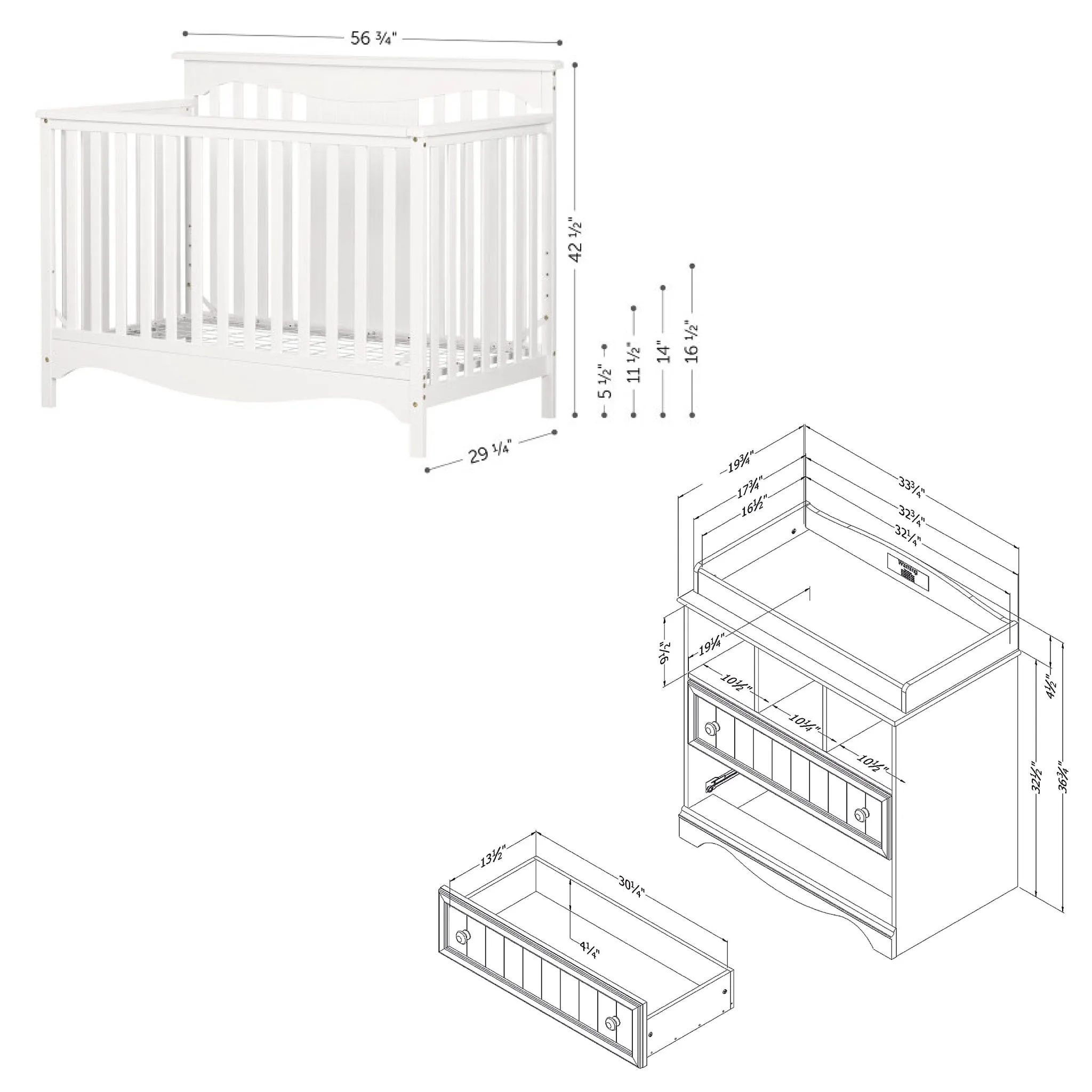 South Shore Ensemble lit de bébé et table à langer - Savannah Blanc solide