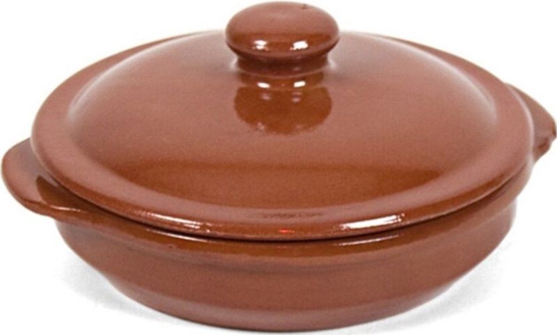 Gerimport Mini ovenschaal/stoofpot - Oviedo - aardewerk - 13 cm - met deksel - bruin