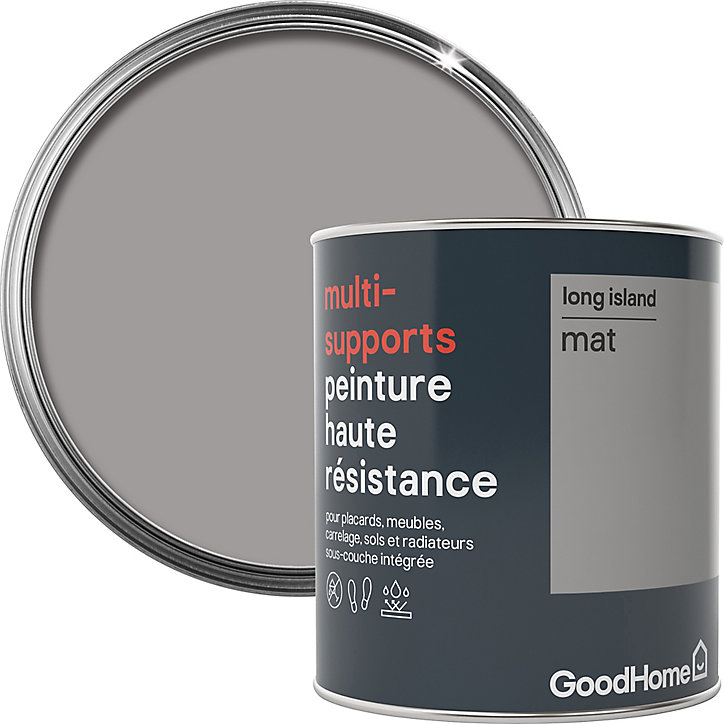 Peinture haute résistance multi-supports GoodHome gris Long Island mat 0,75L