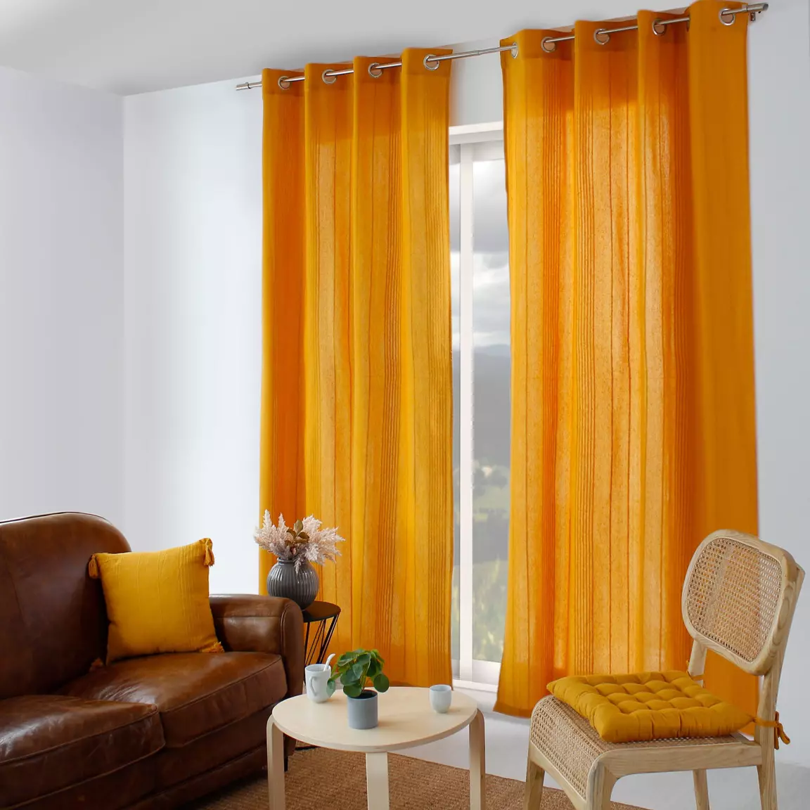 Rideau coton recyclé (140 x 240 cm) Bombay Jaune moutarde